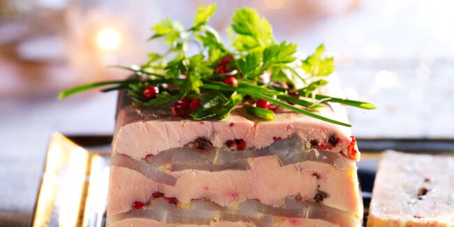 Terrine de foie gras aux topinambours et baies roses