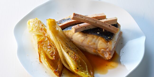 Pavé de turbot rôti au foie gras fondant