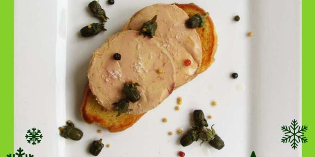 Tartine briochée de foie gras et boutons de pissenlit au vinaigre