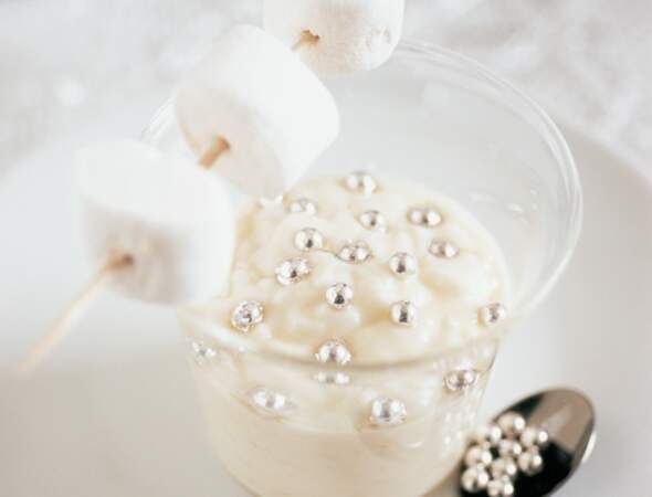 Crème à la vanille, brochette de chamallows