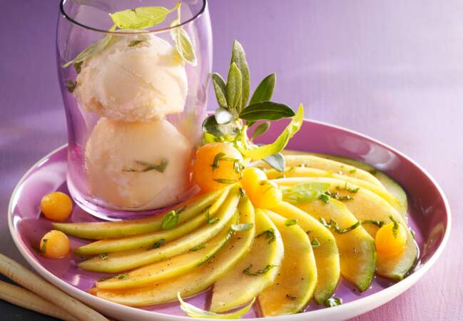 Carpaccio de melon et glace au citron