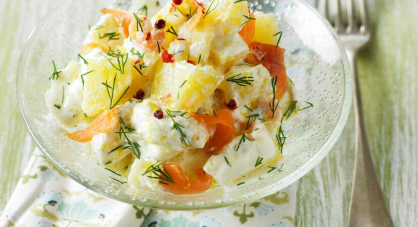 Salade de pomme de terre et saumon à la crème