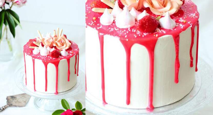 Drip cake fraise-vanille
