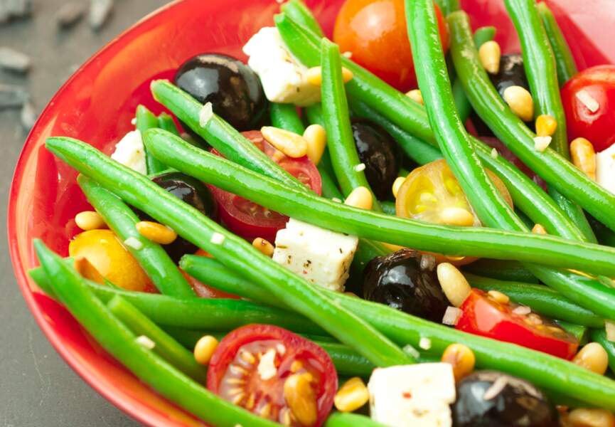 Salade de haricots verts, feta, olives