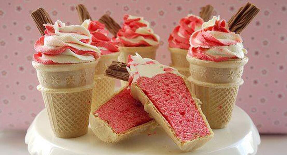 Cupcakes cones à la fraise et vanille