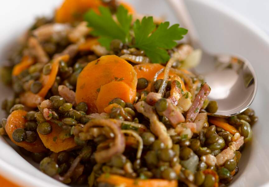 Salade de lentilles aux carottes et lardons