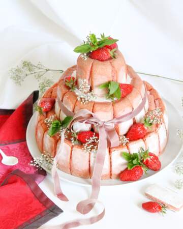 Charlotte aux fraises et biscuits roses de Reims
