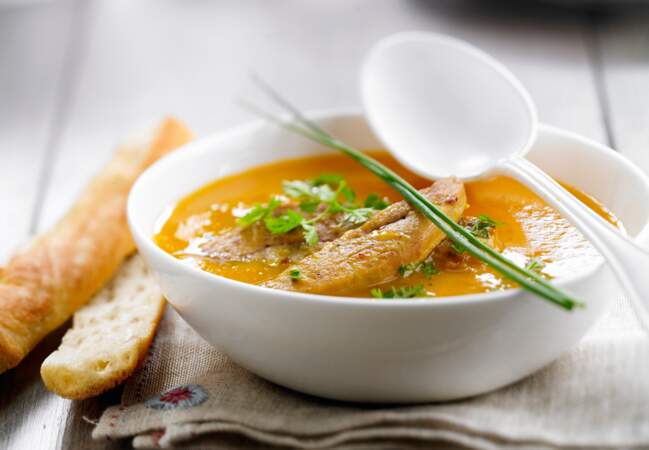 Soupe de potiron aux châtaignes et au foie gras