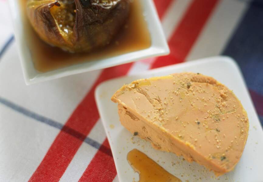 Figues rôties au jurançon, terrine de foie gras