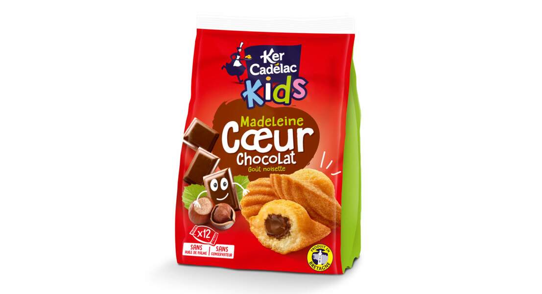 Madeleine coeur chocolat goût noisette de Ker Cadélac