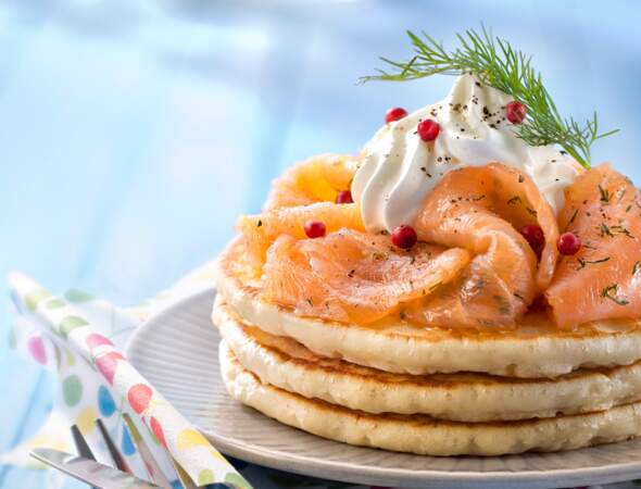 Pancake salé au saumon