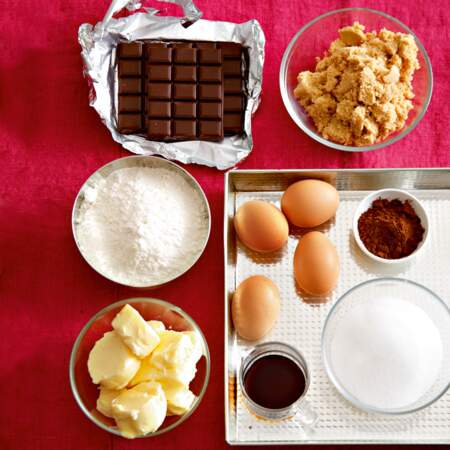 Les ingrédients pour réaliser le super brownie du magazine Pâtisserie