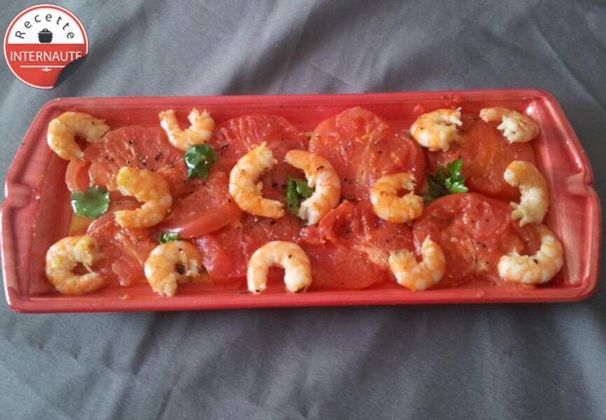Les tomates cuites et crevettes marinées de claire-alice