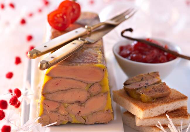 La terrine de foie gras épices et chutney de tomates