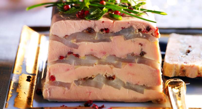 Terrine de foie gras aux topinambours et baies roses