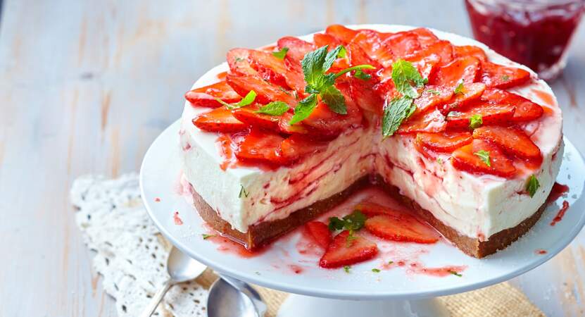 Cheesecake marbré aux fraises