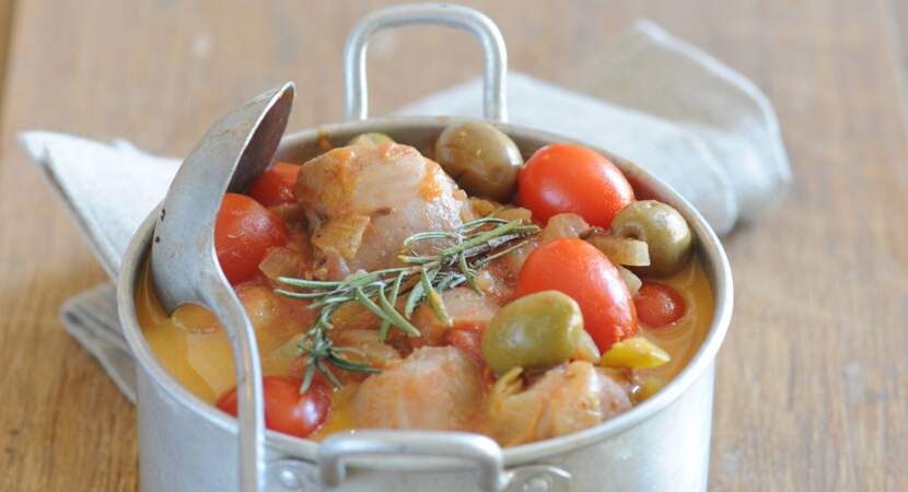 Joues de porc aux olives et tomates cerise