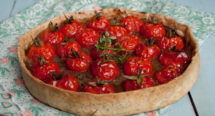 Tarte aux tomates cerise et aubergines