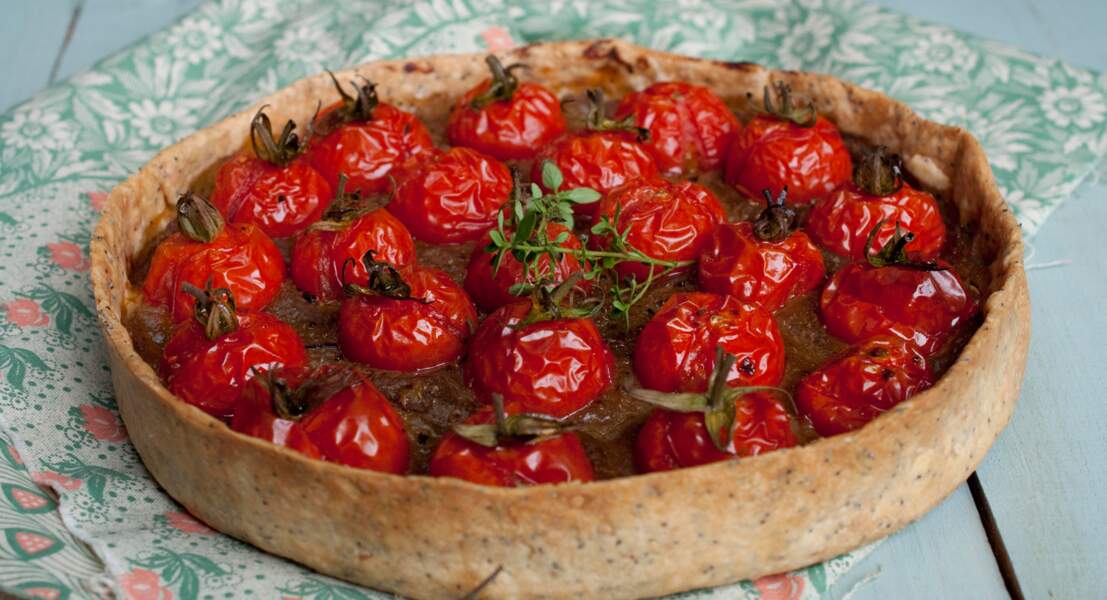 Tarte aux tomates cerise et aubergines