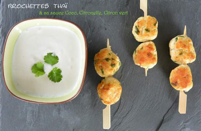 Brochettes Thaï et sa sauce Coco Citronnelle Citron vert