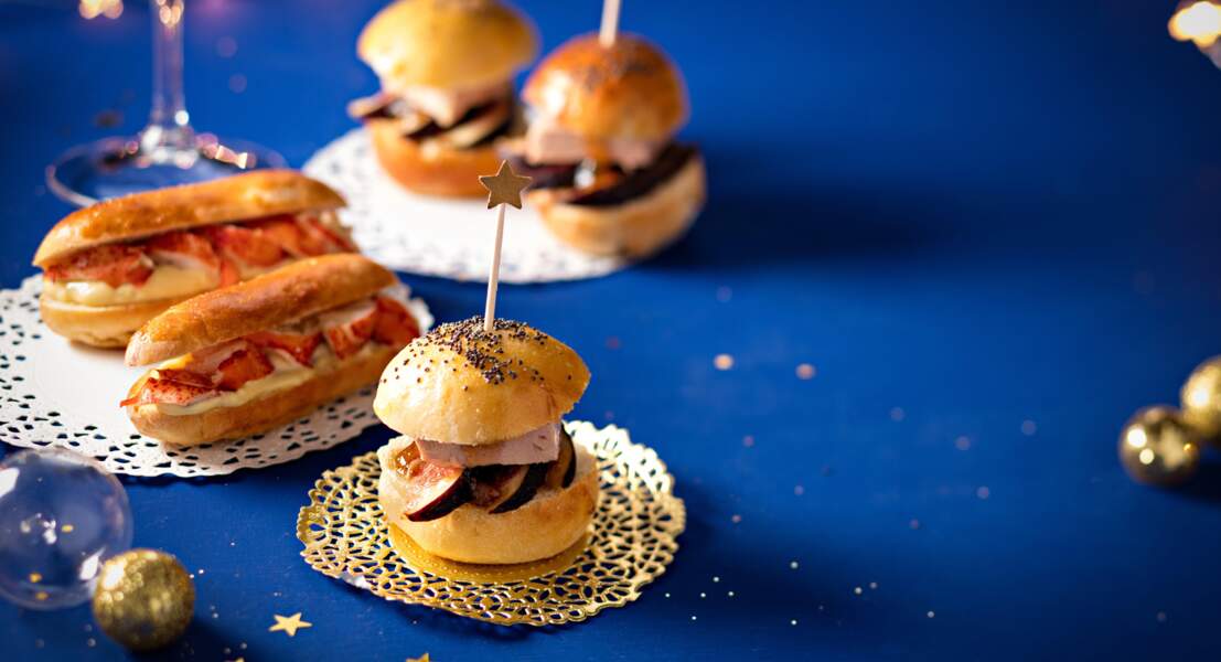 Mini-burgers au foie gras et hot-dogs au homard