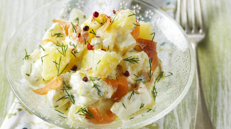 Salade de pomme de terre et saumon à la crème 