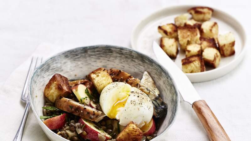 Salade de lentilles maquereau et œuf mollet