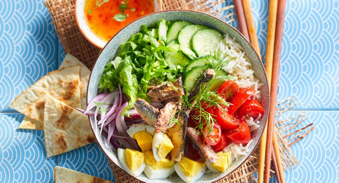 Salade de sardine façon poke bowl pour une antiosaint-valentin healthy