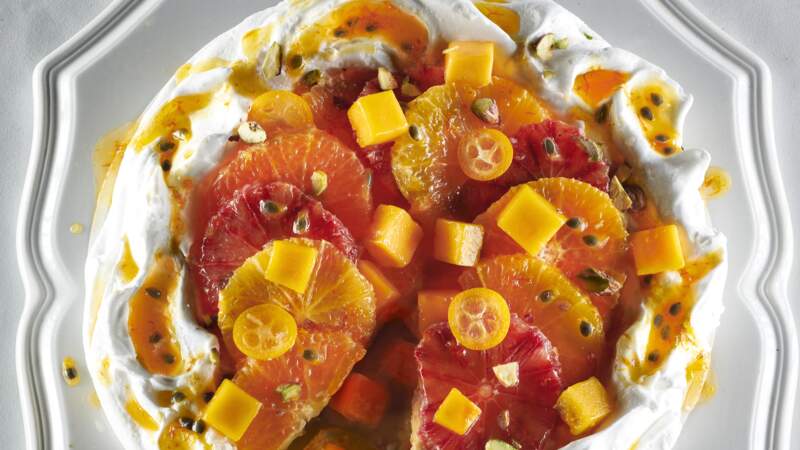 Pavlova aux oranges et kumquats