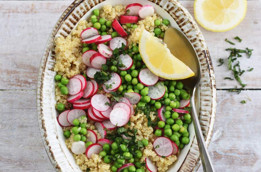 Salade de quinoa aux petits pois menthe et radis