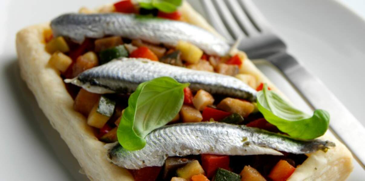 Tarte feuilletée aux légumes et sardines