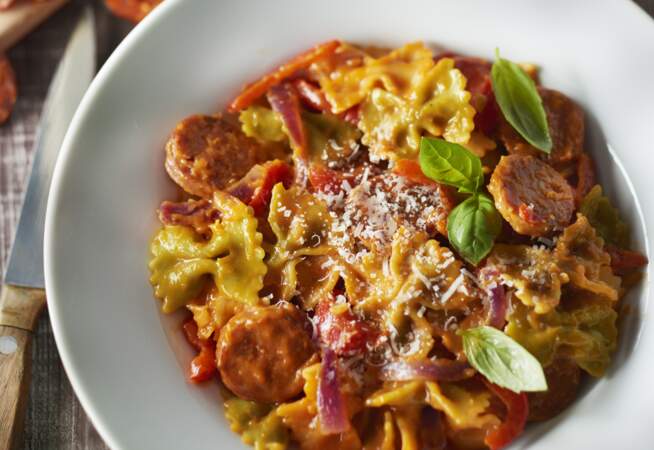 One pot pasta chorizo basilic