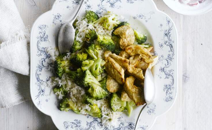 Riz au brocoli et curry de poulet