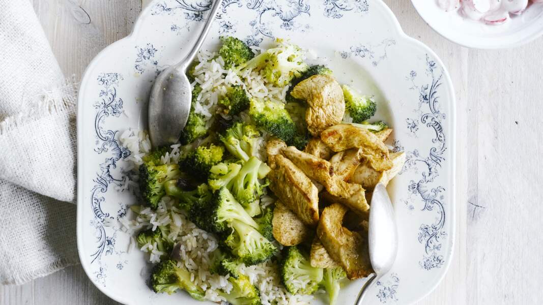 Riz au brocoli et curry de poulet