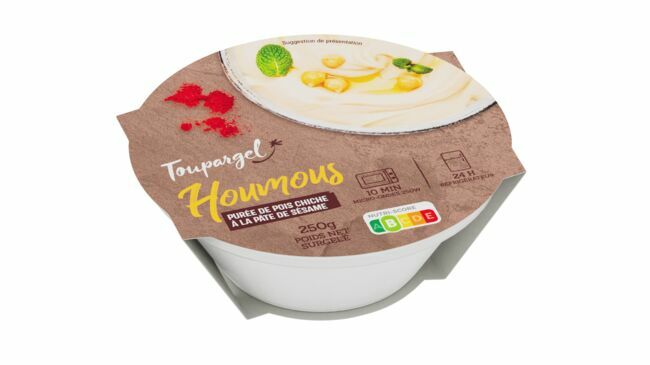 Houmous surgelé Toupargel, 3,20 € les 250 g , Place du Marché, sur le site de la marque.