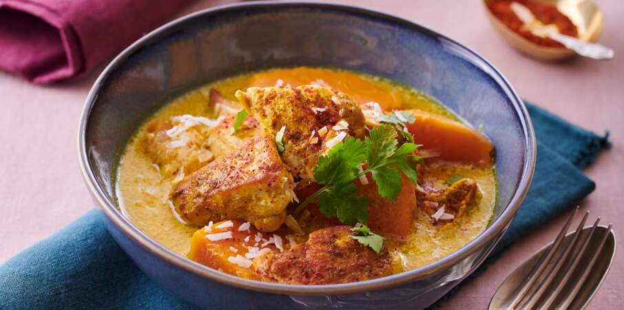 Curry de poulet et butternut au lait de coco