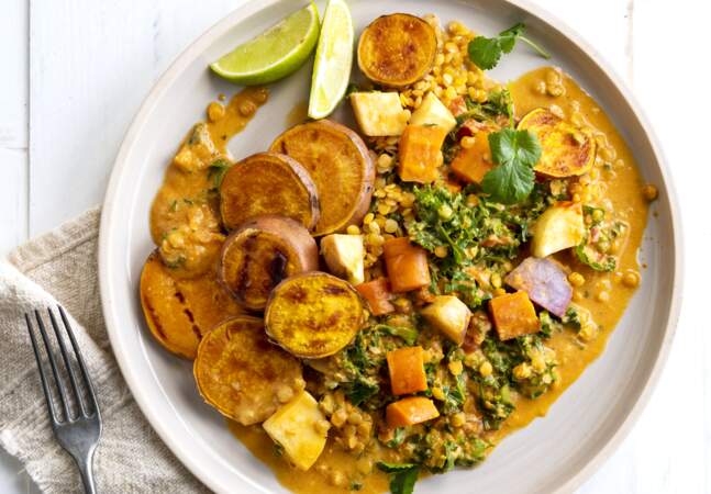 Curry indien de lentilles aux patates douces 		