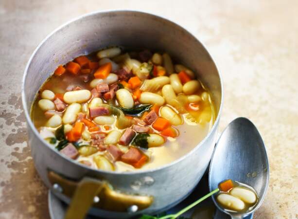 Soupe paysanne aux lingots, jambon vendéen et carottes 
