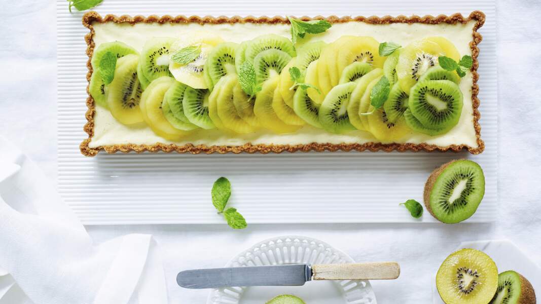 Tarte cheesecake aux kiwis verts et jaunes