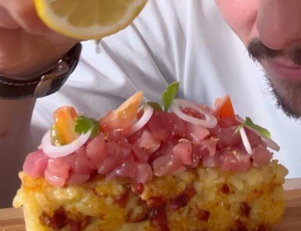 Riz croustillant, chorizo et tartare de thon : la recette d'entrée originale de Juan Arbelaez