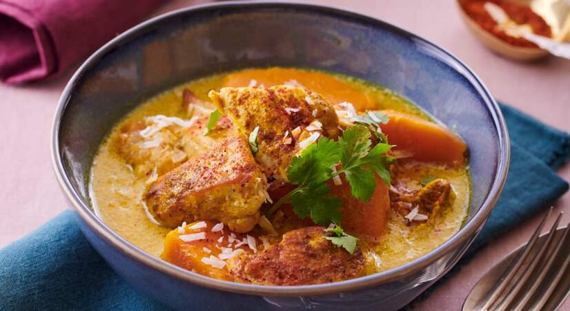 Curry de poulet et butternut au lait de coco