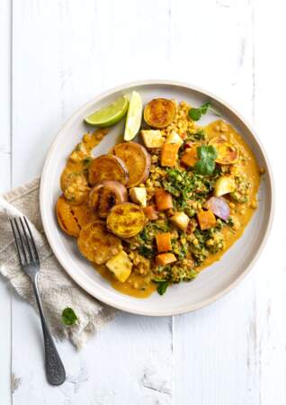 Curry indien de lentilles aux patates douces 		
