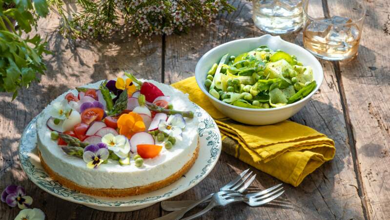 Cheesecake salée, salade toute verte