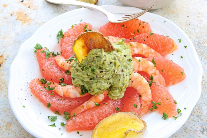 Dimanche : Salade de pamplemousse aux crevettes crème d’avocat