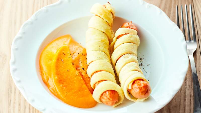 Feuilletés à la saucisse et purée de carotte 