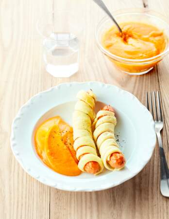 Feuilletés à la saucisse et purée de carotte 