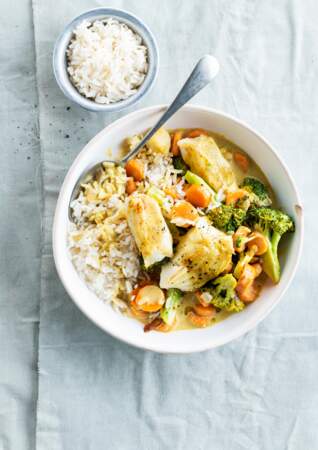 Curry de poisson express aux carottes et brocoli
