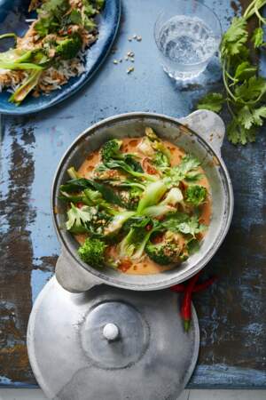 Curry de légumes rouges au chou pak choï et brocoli
