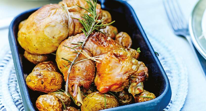 MERCREDI : Cuisses de poulet rôti et pommes de terre au chorizo